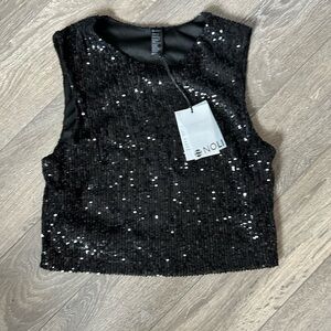 Elegant Black Sequin Crop Top